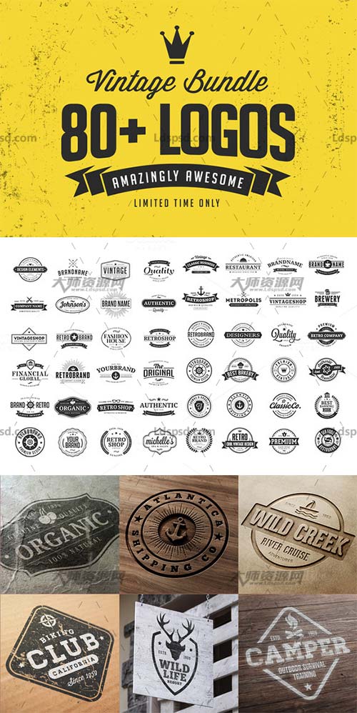 80+ Vintage Logo Templates Bundle,80多个复古的标志/徽章